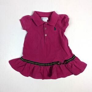 Ralph Lauren Dress Baby Girls Sz 6m Magenta Pink Preppy Collared Polo